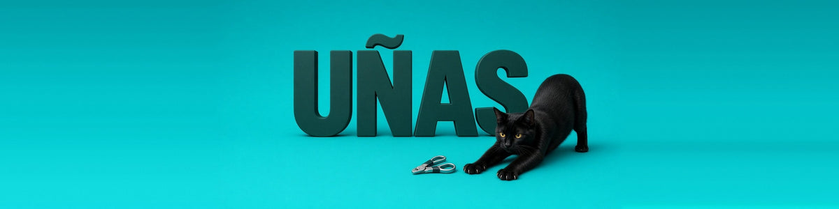 Gato negro estirando la pata junto a un cortaúñas, UÑAS