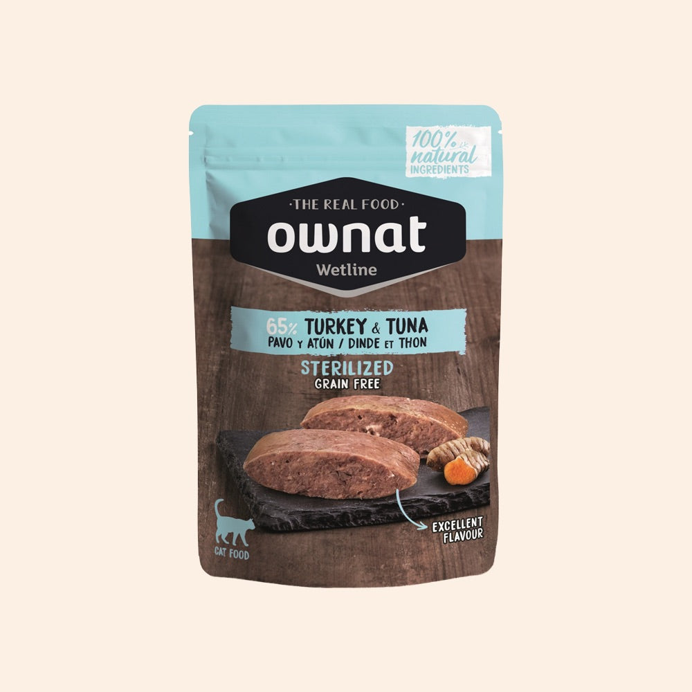 Ownat Alimento Húmedo de Pavo y Atún para Gatos Esterilizados