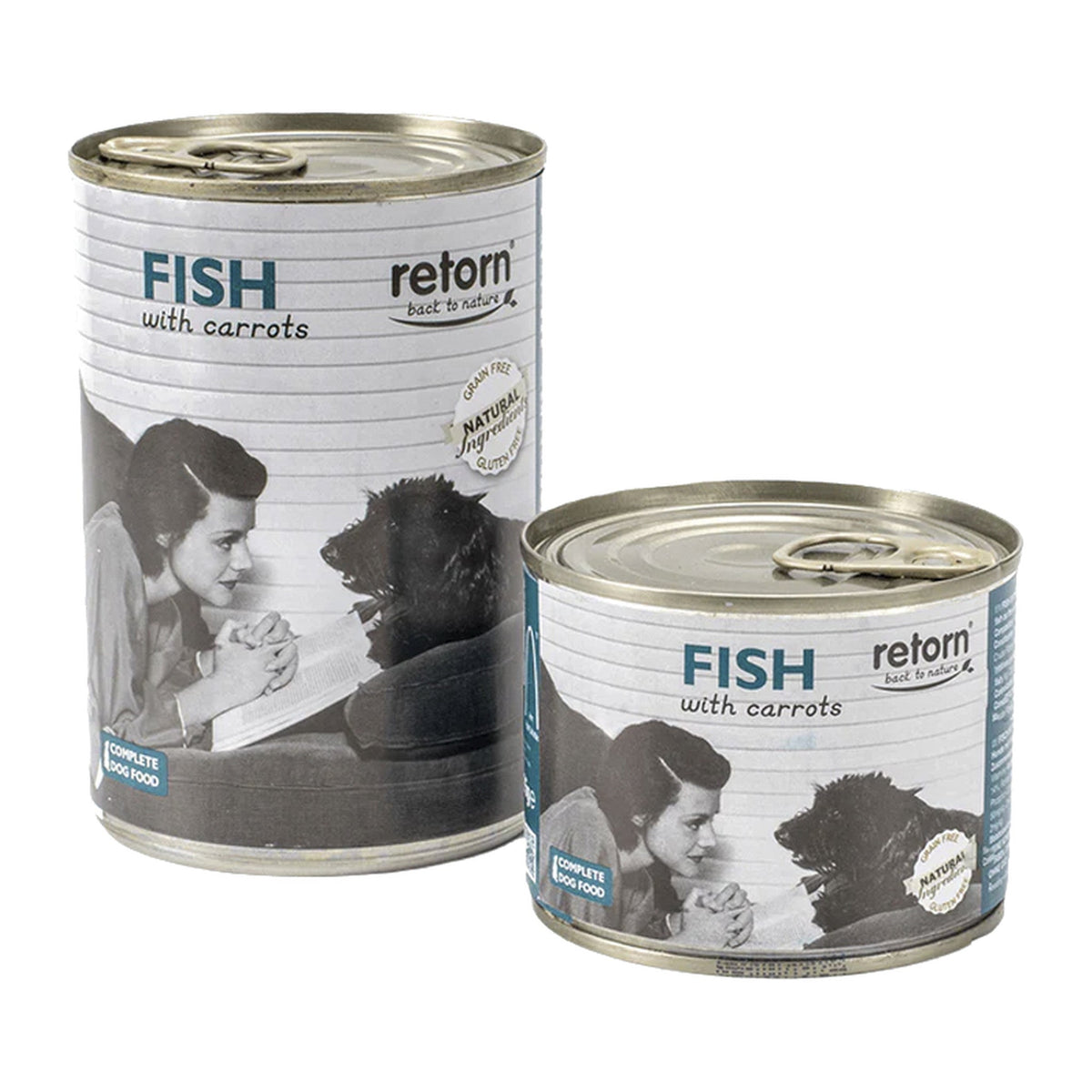 Retorn comida húmeda para perros de pescado con zanahorias